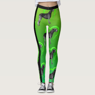Black Irish Wolfhound met Green Heart Leggings