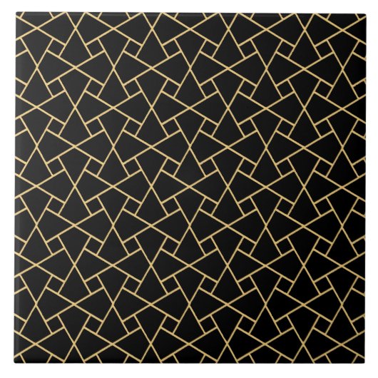 Black Islamic Mosaic Pattern Gold-effect overzicht Tegeltje (Voorkant)
