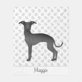 Black Italiaans Greyhound Cartoon Dog met naam Fleece Deken (Voorkant)