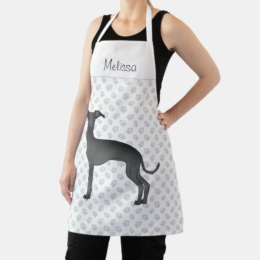 Black Italiaans Greyhound Cartoon Dog met naam Schort (Insitu)