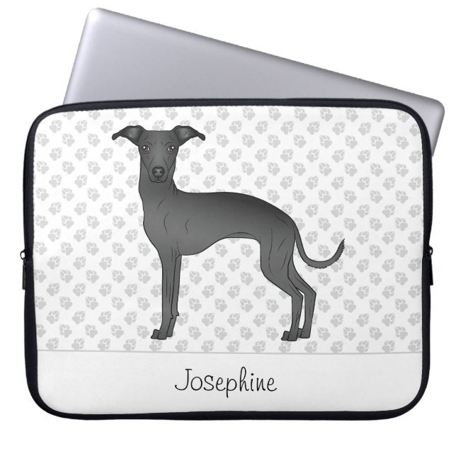 Black Italiaans Greyhound Cute Dog met aangepaste  Laptop Sleeve (Voorkant)