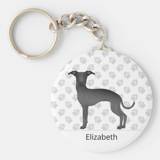 Black Italiaans Greyhound Cute Dog met aangepaste Sleutelhanger (Voorkant)