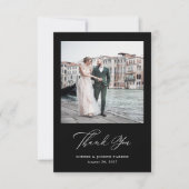 Black | Italiaanse elegantie Twee foto bruiloft Bedankkaart (Voorkant)