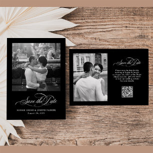 Black   Italiaanse elegantie twee foto QR-code Save The Date