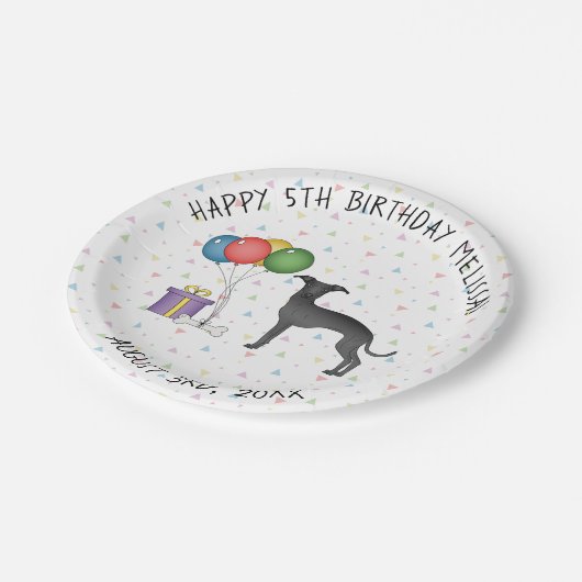 Black Italiaanse Greyhound Cute Cartoon Dog Birthd Papieren Bordje (Gekanteld)