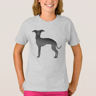 Black Italiaanse Greyhound Cute Cartoon Dog T-shirt