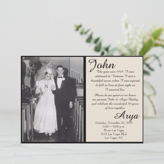 Black & Ivory 50 Jaar Jubileum Uitnodiging (Staand voorkant)