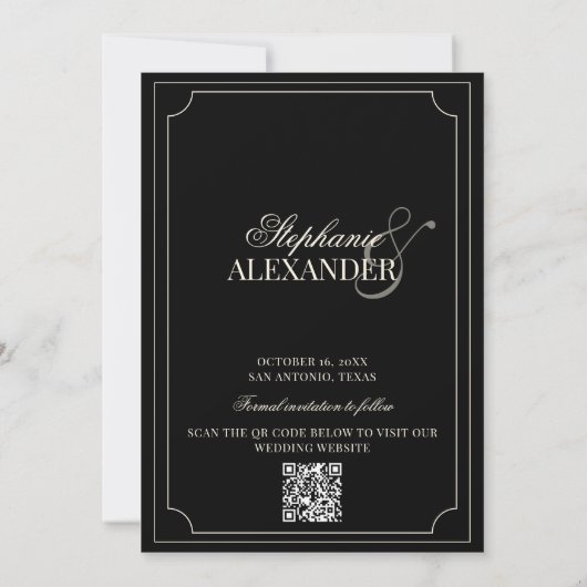 Black & Ivory Checkered Old Money QR Code Wedding Save The Date (Achterkant)
