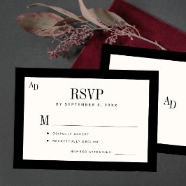 Black ivory classic formal old money wedding RSVP kaartje