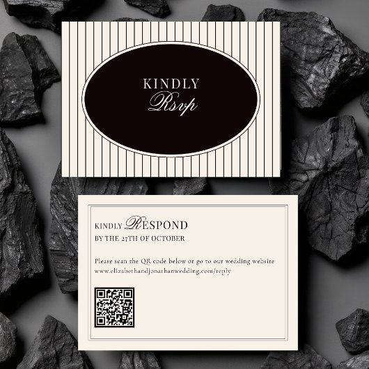 Black Ivory Classic Old Money QR Code Wedding RSVP Kaartje