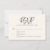 Black Ivory Cream Modern Script Lettering Wedding RSVP Kaartje (Voorkant)