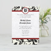 Black Ivory & Maroon Damask Wedding Kaart (Staand voorkant)
