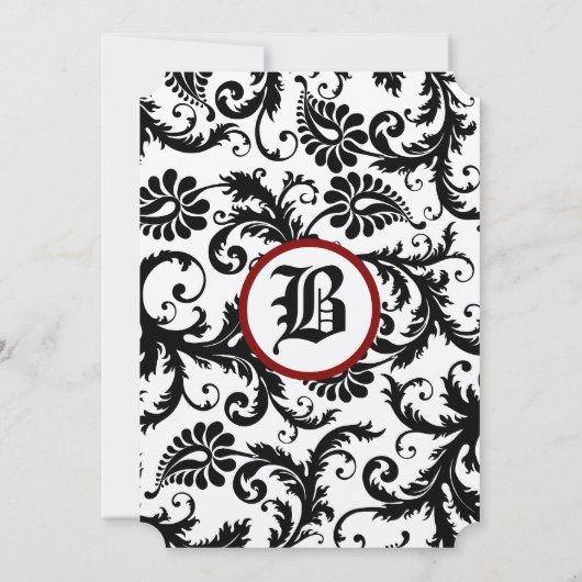 Black Ivory & Maroon Damask Wedding Kaart (Achterkant)