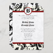 Black Ivory & Maroon Damask Wedding Kaart (Voorkant / Achterkant)
