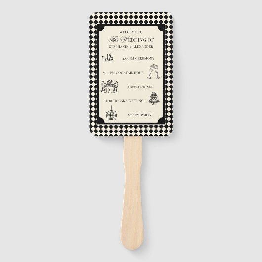 Black & Ivory Old Money Wedding Program Itinerary Handwaaier (Voorkant)