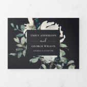 Black Ivory White Floral Waterverf Bunch Drieluik Uitnodiging (Cover)