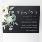 Black Ivory White Floral Waterverf Bunch Drieluik Uitnodiging (Binnenzijde eerst)