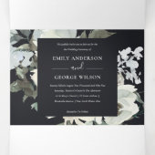 Black Ivory White Floral Waterverf Bunch Drieluik Uitnodiging (Binnenkant midden)