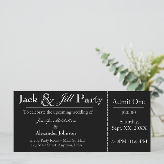 Black Jack en Jill Shower Ticket Invitation (Staand voorkant)