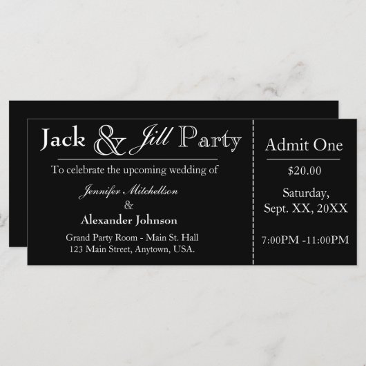 Black Jack en Jill Shower Ticket Invitation (Voorkant / Achterkant)