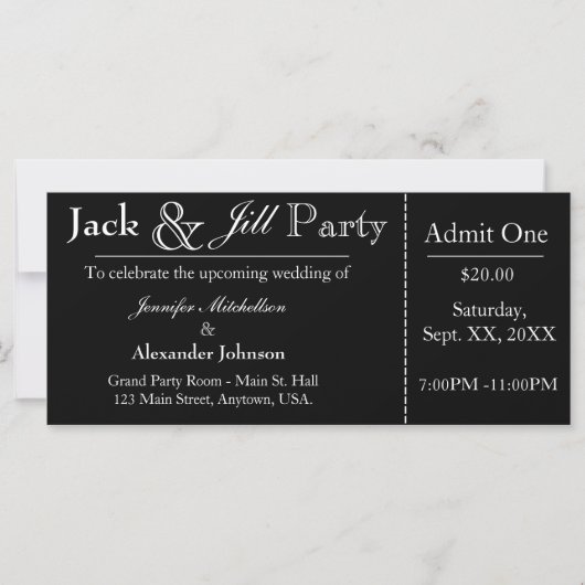 Black Jack en Jill Shower Ticket Invitation (Voorkant)