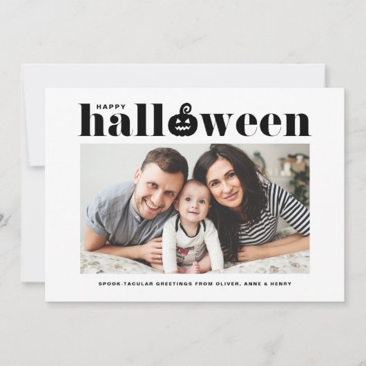 Black Jack-o' Lanttern Photo Happy Halloween Aankondiging (Voorkant)