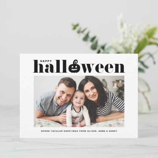 Black Jack-o' Lanttern Photo Happy Halloween Aankondiging (Staand voorkant)