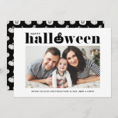 Black Jack-o' Lanttern Photo Happy Halloween Aankondiging (Voorkant / Achterkant)