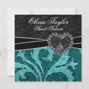 Black Jade Green Glitter Sweet Sixteen Birthday Kaart