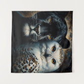 Black Jaguar and Snowy Owl Painting Wandkleed (Voorkant (horizontaal))