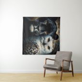 Black Jaguar and Snowy Owl Painting Wandkleed (In Situ (horizontaal))