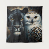 Black Jaguar and Snowy Owl Painting Wandkleed (Voorkant)