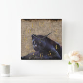 Black Jaguar, Rustic Grunge BG Wildlife Wall Clock Vierkante Klok (Huis)