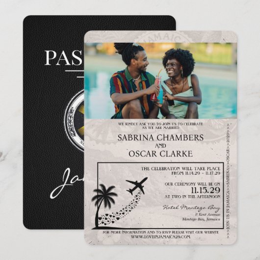 Black Jamaica Passport Wedding Invitation Kaart (Voorkant / Achterkant)