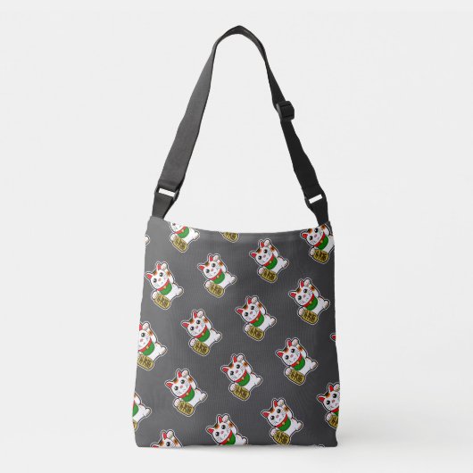 Black Japans Lucky Cat Pattern Crossbody Tas (Voorkant)