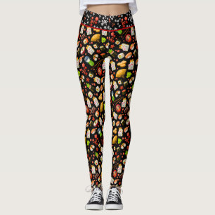 Black Japans Maneki Neko Cat en Sushi Leggings