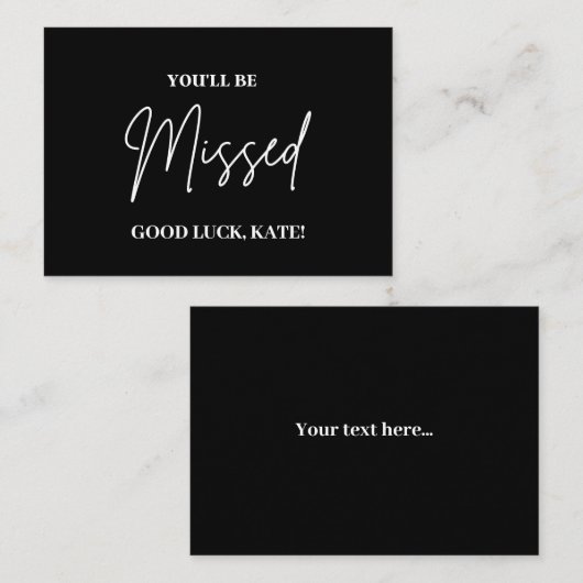 Black | Je wordt gemist | Nieuwe taak goed werk Notitiekaartje (Voorkant / Achterkant)