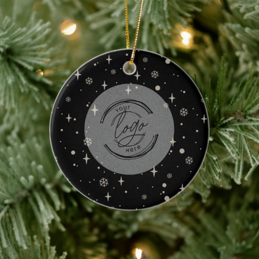 Black Jolly Kerstmis Business Logo QR-code Chic Keramisch Ornament (Boom)