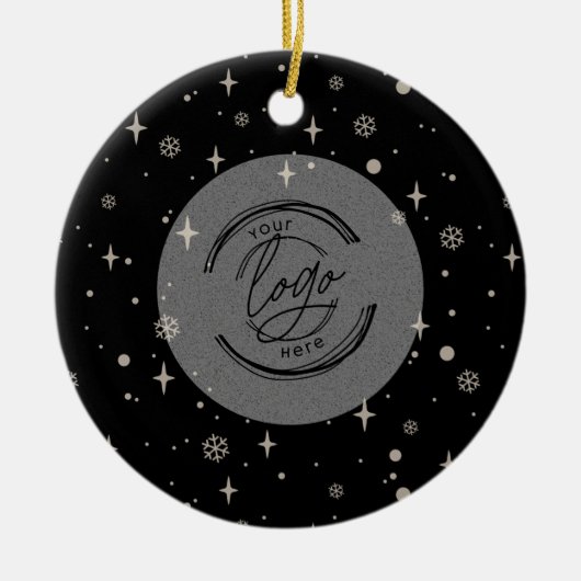 Black Jolly Kerstmis Business Logo QR-code Chic Keramisch Ornament (Voorkant)