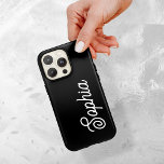 Black | Jouw namen in Retro Script Case-Mate iPhone Case<br><div class="desc">Deze gedurfde en moderne telefoonhoes heeft een donkere,  zwarte achtergrond,  met jouw naam in trendy en retro wit script.</div>