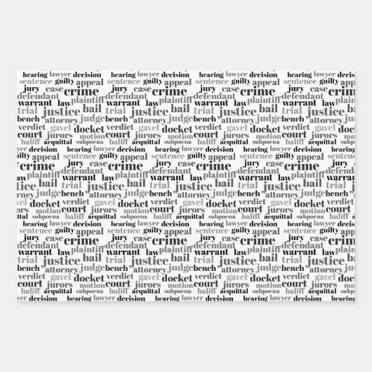 Black Judicial Text Word Cloud on White Inpakpapier Vel (Voorkant 3)