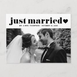 Black Just Married Retro Bold Typografie Foto Briefkaart