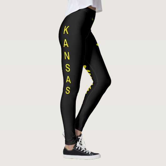 Black Kansas State Flower Sunflower Leggings (Rechts)