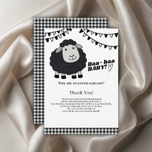 Black Kawaii Little Lamb Baby shower Bedankkaart