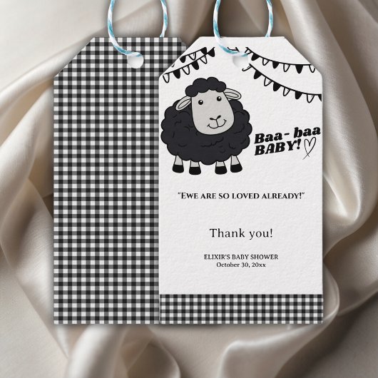 Black Kawaii Little Lamb Baby shower Cadeaulabel