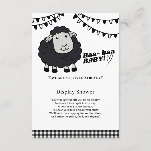 Black Kawaii Little Lamb Baby shower Informatiekaartje (Voorkant)