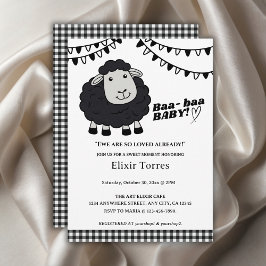 Black Kawaii Little Lamb Baby shower Kaart