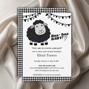 Black Kawaii Little Lamb Baby shower Kaart