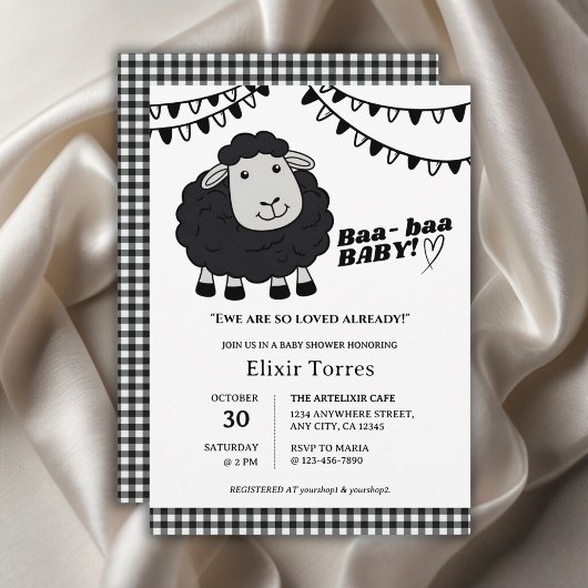 Black Kawaii Little Lamb Baby shower Kaart