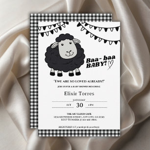 Black Kawaii Little Lamb Baby shower Kaart